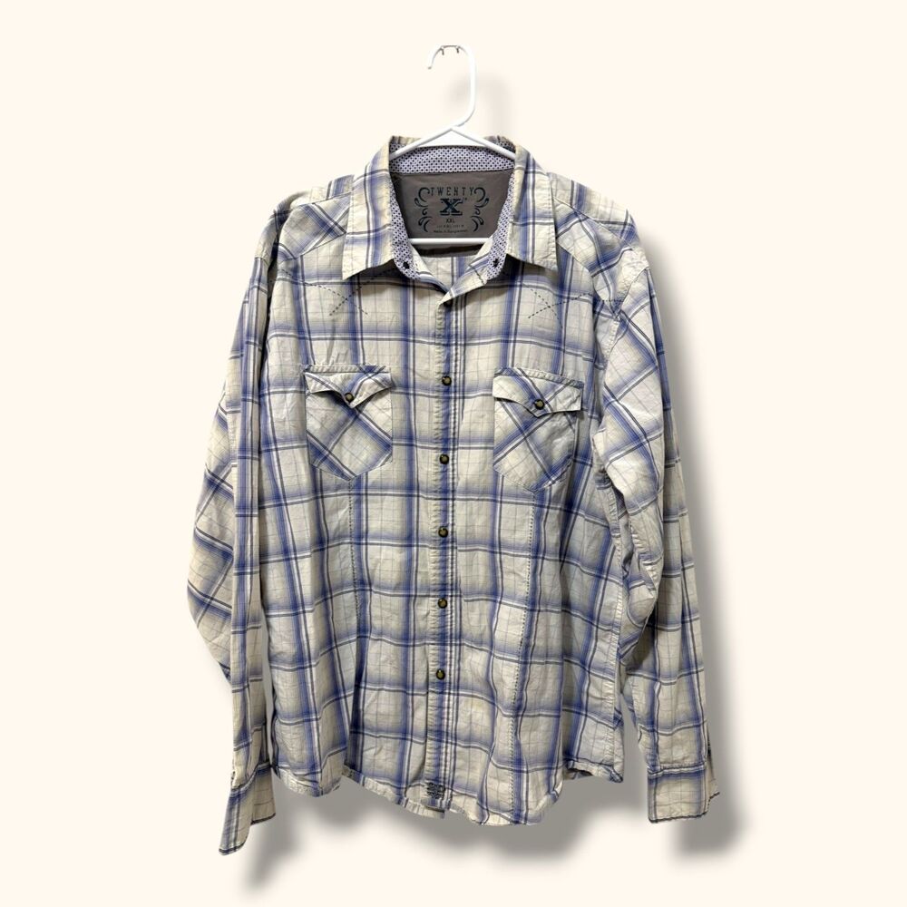 Twenty X Shirt Mens XXL Blue Plaid Long Sleeve Western Snap Button Up